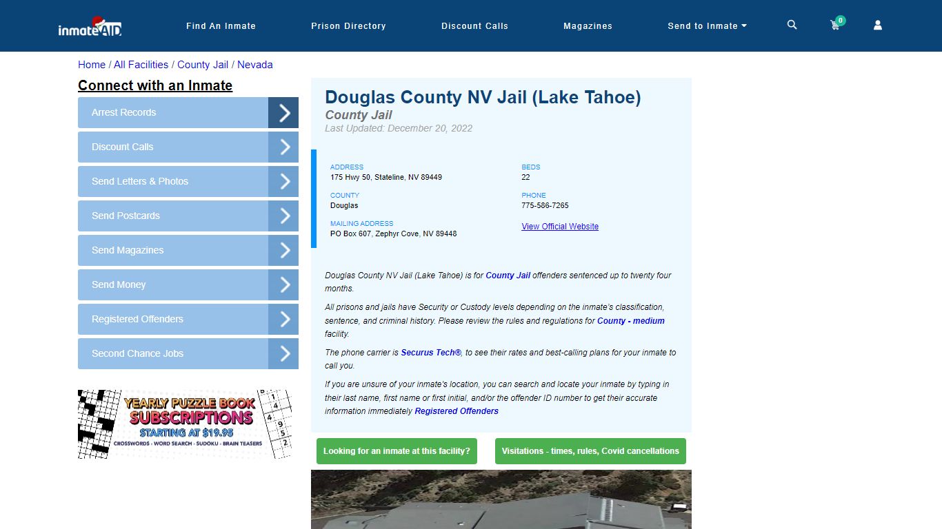 Douglas County NV Jail (Lake Tahoe) - Inmate Locator - Stateline, NV